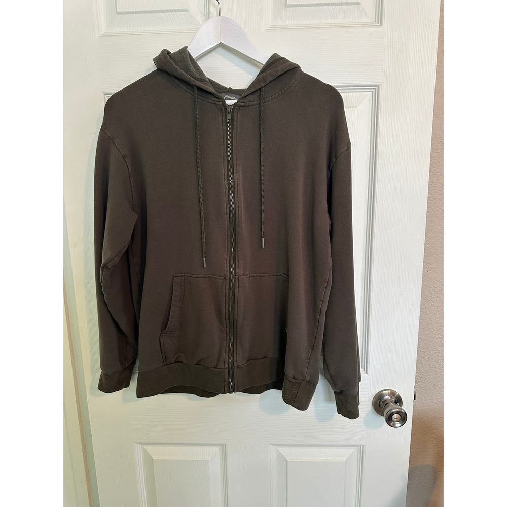 Eddie Bauer Mens‎ M Olive Green Full Zip Hooded Sweatshirt